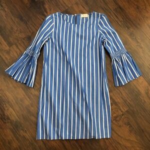 love...ady Blue White Bell Sleeve Shift Dress